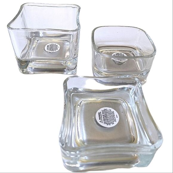 Other - Set of 3 Modern Glass Cube Votive Tea Light Candle Holders